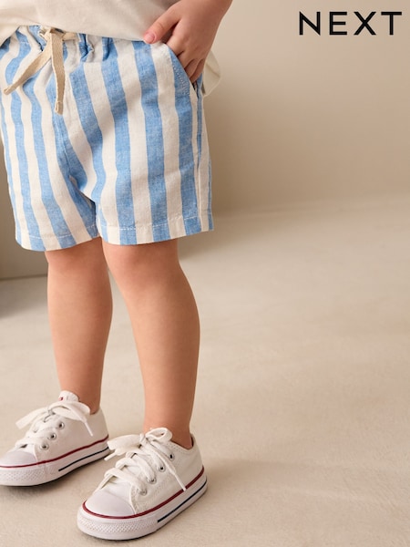 Blue/White Stripe Linen Blend Pull-On Shorts (3mths-7yrs) (AG3808) | R$ 75 - R$ 95