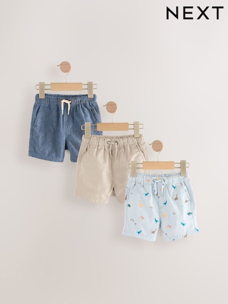 Piedra/Chambray/Estampado de dinosaurio - Pull On Shorts 3 Pack (3mths-7yrs) (AG3814) | 24 € - 29 €