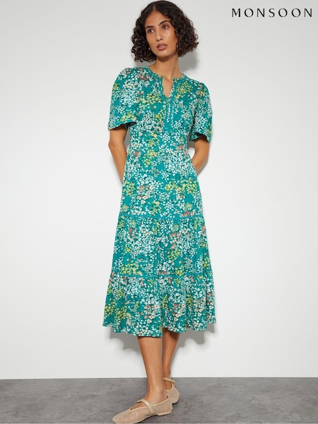 Monsoon Blue Micola Short Sleeve Floral Midi Dress (AG3832) | €44