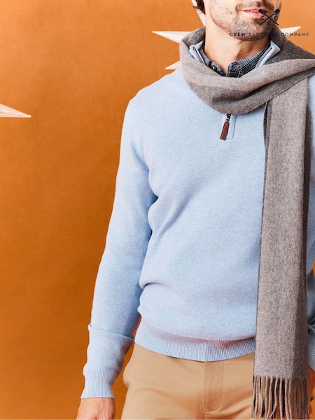 Crew Clothing Blue Quarter Zip Knitted 100% Cotton Jumper (AG3860) | €54