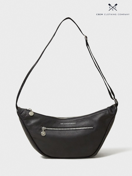 Crew Clothing Black Leather Half Moon Sling Bag (AG3871) | AED172
