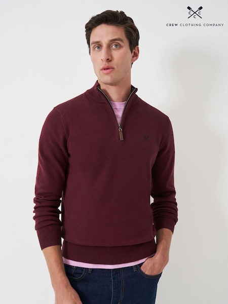 Crew Clothing Red Quarter Zip Knitted 100% Cotton Jumper (AG3876) | €59