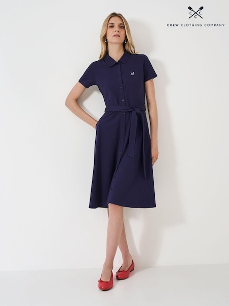 Crew Clothing Blue Belted Short Sleeve Polo Dress (AG3891) | €93