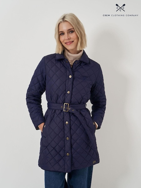 Crew Clothing Blue Belted Diamond Quilted Coat (AG3905) | €79