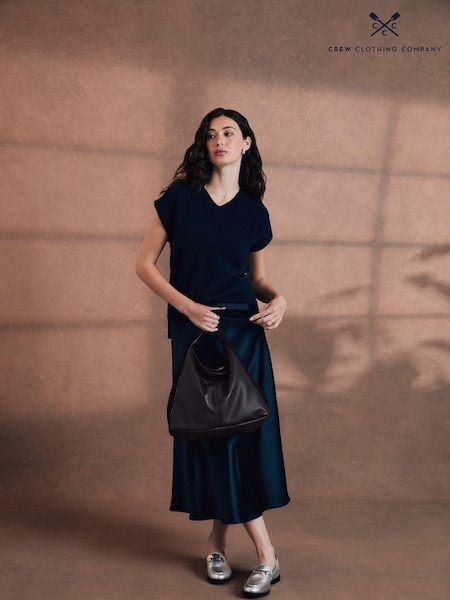 Crew Clothing Company Blue Rowen Satin Midi Slip Skirt (AG3907) | 146 QAR