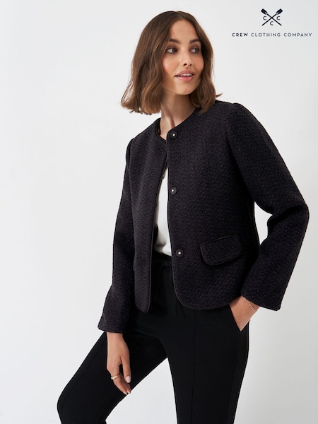 Crew Clothing Black Textured Collarless Jacket (AG3933) | AED375