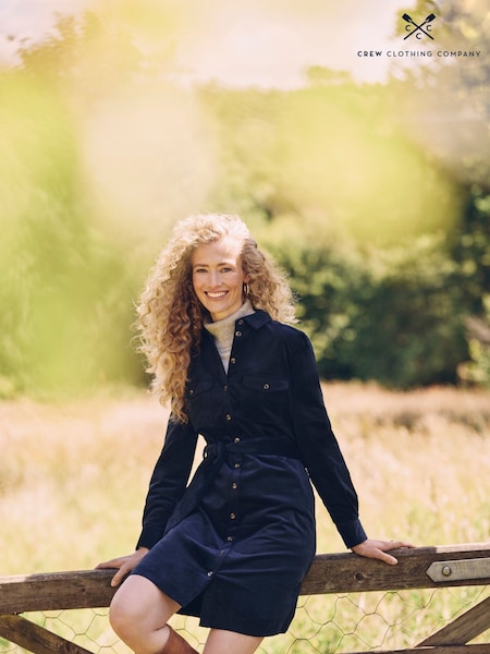 Crew Clothing Blue Elsie Corduroy Shirt Dress (AG3941) | €113