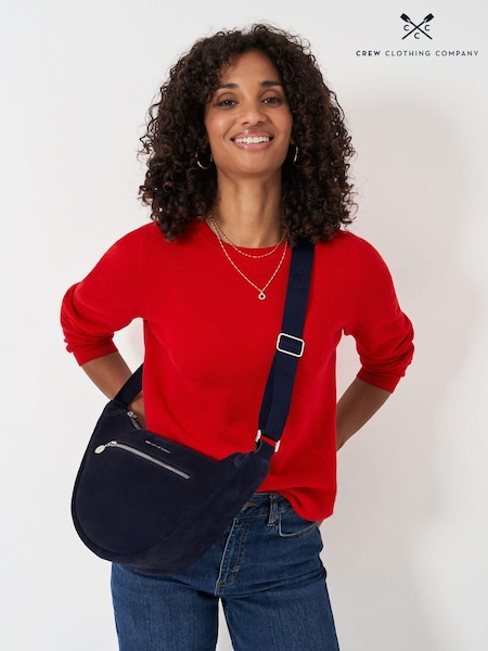 Crew Clothing Company Blue Suede Half Moon Sling Bag (AG3945) | AED172