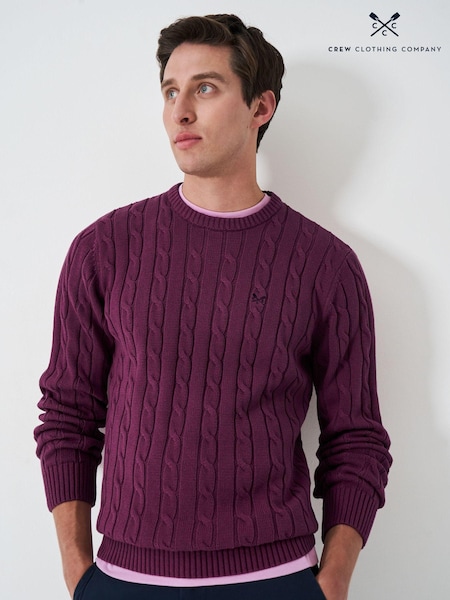 Crew Clothing Purple 100% Cotton Oarsman Cable Knit Crew Neck Jumper (AG3953) | €43