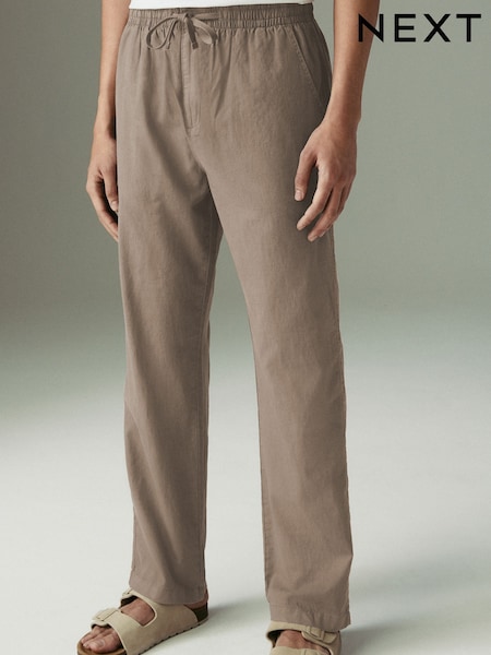 Mushroom Brown Relaxed Fit Linen Cotton Elasticated Waist Drawstring Trousers (AG4035) | €32