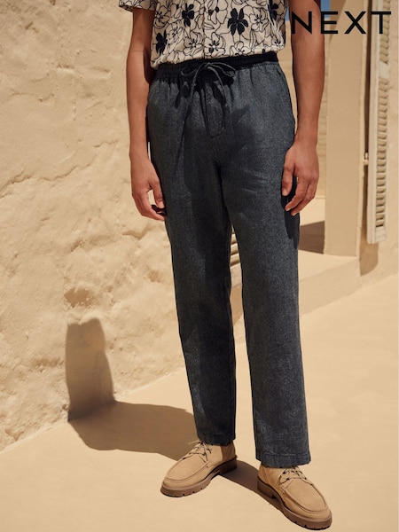Navy/Ecru Regular Tapered Fit Cotton Linen Striped Trousers (AG4036) | €43