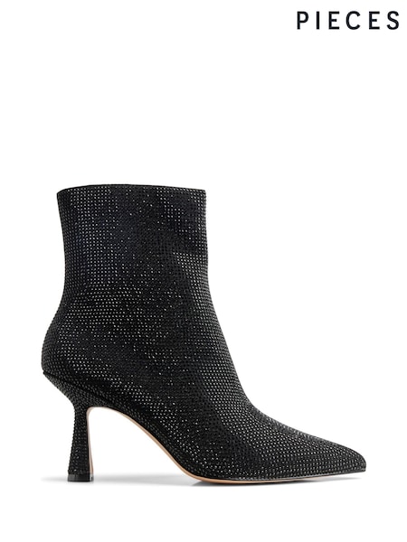 PIECES Black Embellished Heeled Ankle Boots (AG4068) | AED233