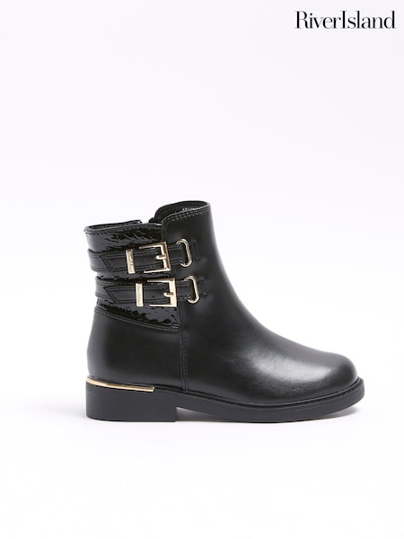 River Island Black Girls Buckle Riding Boots (AG4073) | €21