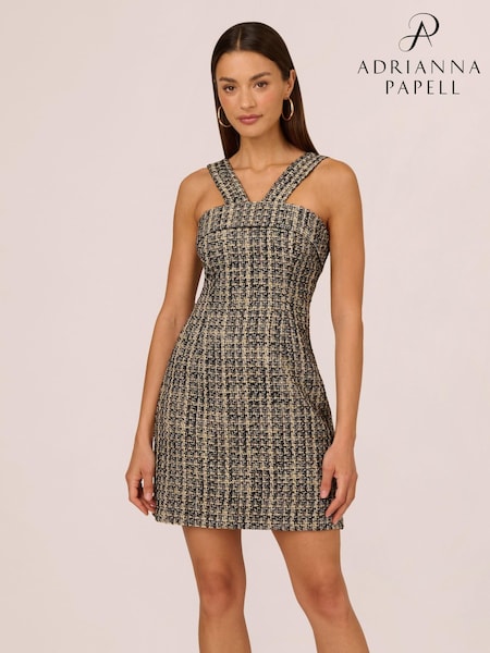 Adrianna Papell Tweed Sheath Short Black Dress (AG4091) | 581 LEI