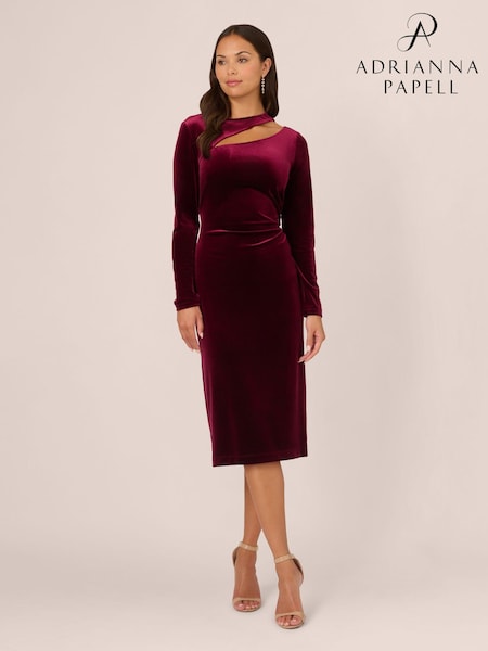 Adrianna Papell Red Velvet Asymmetric Dress (AG4097) | 368 QAR