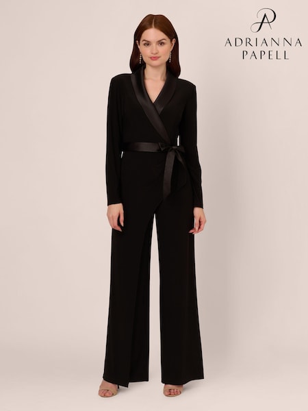 Adrianna Papell Jersey Combo Tuxedo Black Jumpsuit (AG4098) | 10,154 UAH