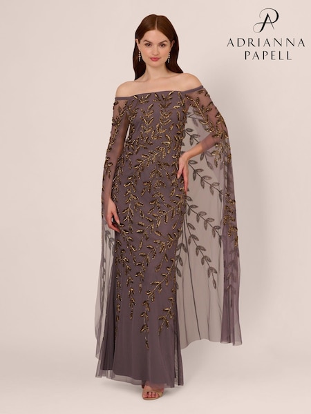 Adrianna Papell Purple Bead Cape Long Dress (AG4099) | €238
