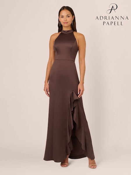 Adrianna Papell Slim Halter Column Brown Gown (AG4102) | 492 QAR