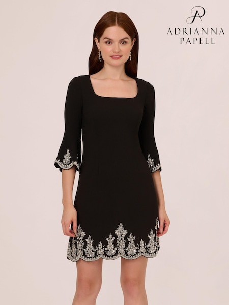 Adrianna Papell Beaded Crepe Bell Sleeve Black Dress (AG4103) | €154