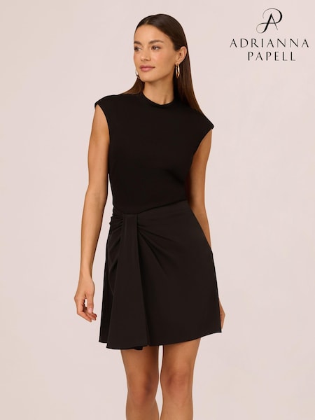 Adrianna Papell Ponte Combo Short Black Dress (AG4105) | 446 QAR