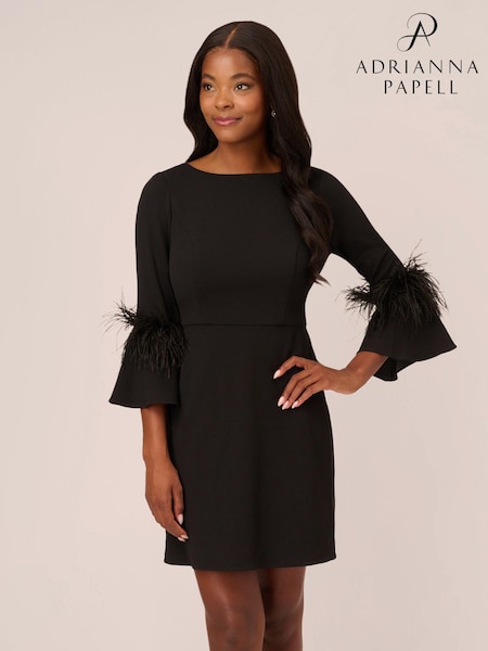 Adrianna Papell Stretch Crepe Feather Black Dress (AG4109) | €313