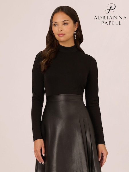 Adrianna Papell Ponte Faux Leather Black Dress (AG4110) | €89