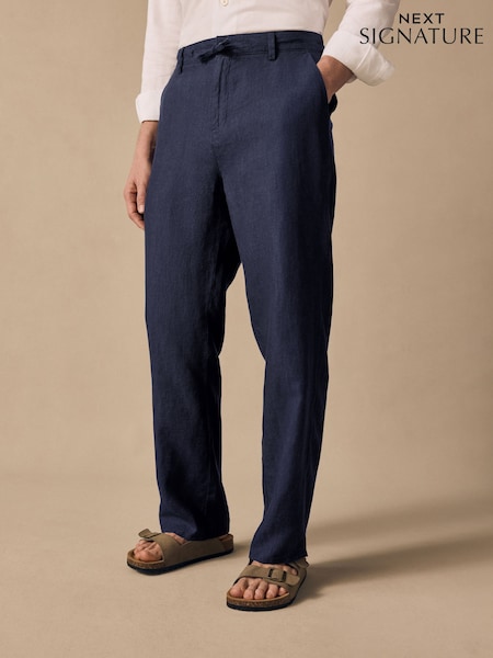 Navy Relaxed Fit 100% Linen Signature Chino Trousers (AG4126) | €53
