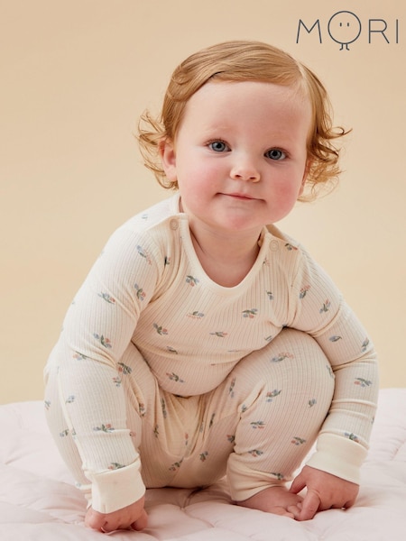 Mori Cream Floral Print Organic Cotton And Bamboo Pyjama Set (AG4222) | € 27 - € 29
