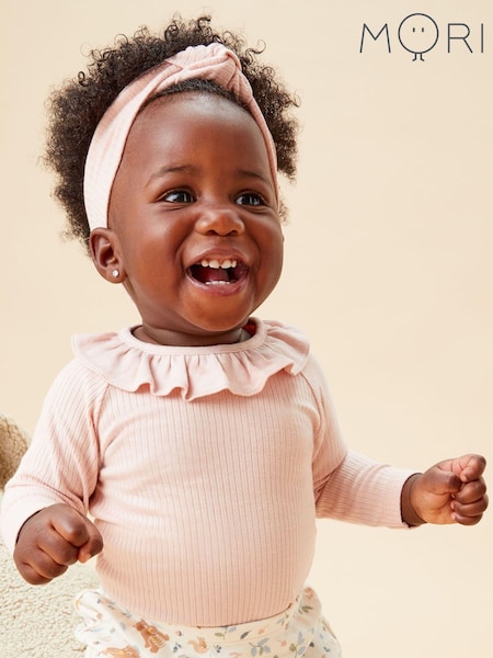 MORI Pink Cotton and Bamboo Long Sleeve Bodysuit (AG4229) | INR 3,455