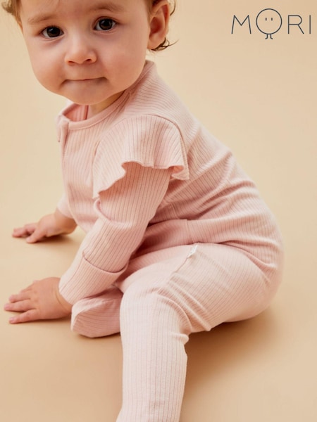 Mori Blush Pink Organic Cotton & Bamboo Long Sleeve Sleepsuit (AG4231) | ‏163‏₪