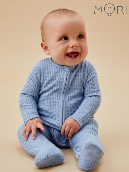 MORI Organic Cotton and Bamboo Ecru Waffle Zip-Up Sleepsuit (AG4232) | AED97