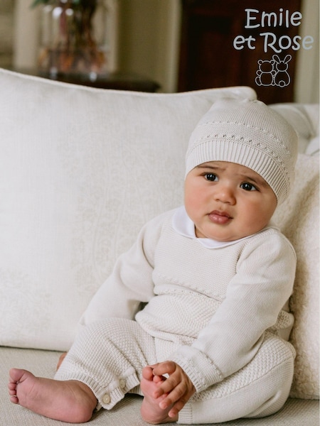 Emile Et Rose Knitted Brown 100% Cotton All-in-one With Textured Design & Winter Hat (AG4239) | €79