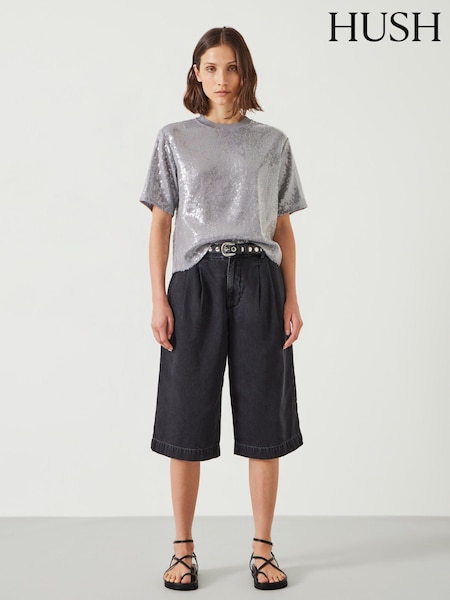 Negru - Bermude de denim decupate Hush Lya 100% pantaloni Denim din bumbac (AG4259) | 559 LEI