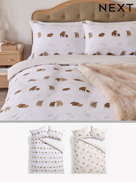 2 Pack Natural Hamish the Highland Cow Reversible Duvet Cover and Pillowcase Set (AG4315) | $62 - $135