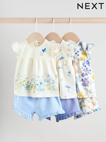 Floral azul/blanco - Baby Frill T-Shirt and Shorts Set 6 Piece (AG4405) | 41 € - 44 €