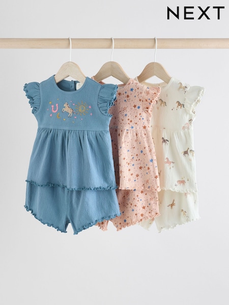 Rosa/Weiß/Blaues Pferd - Baby Frill T-Shirt and Shorts Set 6 Piece (AG4406) | 41 € - 44 €