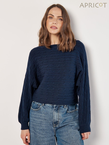 Apricot Blue Aran Stripe Batwing Knit Jumper (AG4426) | €44