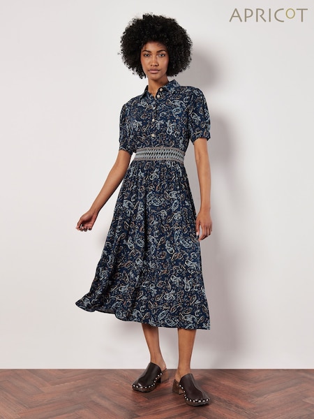 Apricot Blue Paisley Shirt Midi Dress (AG4427) | €50