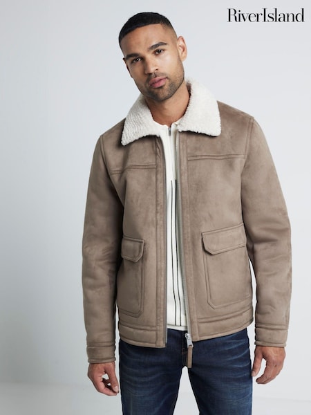 River Island Brown Light Shearling Western Jacket (AG4528) | €114
