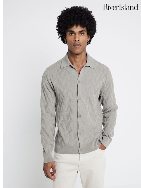 Natural - River Island Mânecă lungă Chevron 100% Cotton Knitted Cămăși (AG4571) | 208 LEI