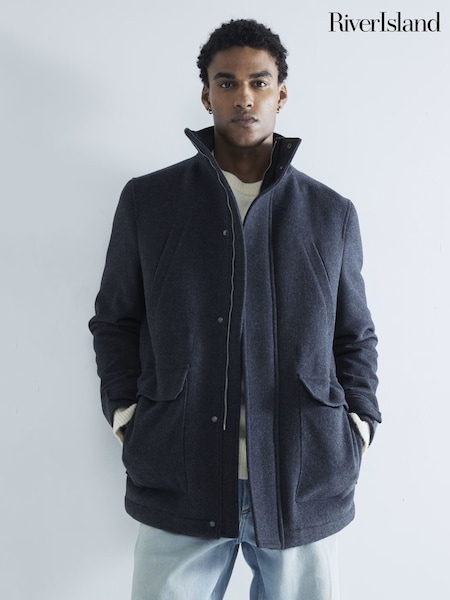 River Island Charcoal Wool Commuter Coat (AG4578) | €140