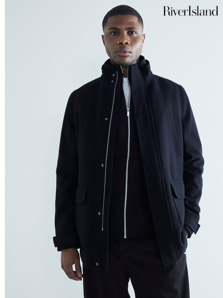 River Island Black Wool Commuter 100% Cotton Coat (AG4585) | €65