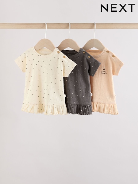 Cream/Charcoal Spot Baby Jersey Short Sleeve Tops 3 Pack (AG4649) | $31 - $35