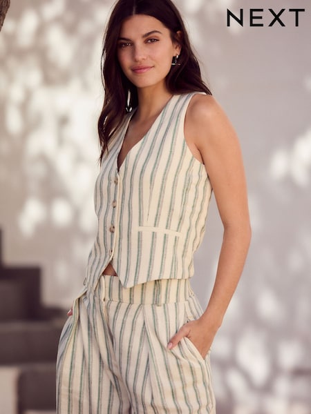 Verde/Ecru - Striped Waistcoat with Linen (AG4652) | 179 LEI
