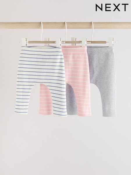Pink and Grey Stripe 100% Cotton Baby Leggings 3 Pack (AG4690) | €18 - €21