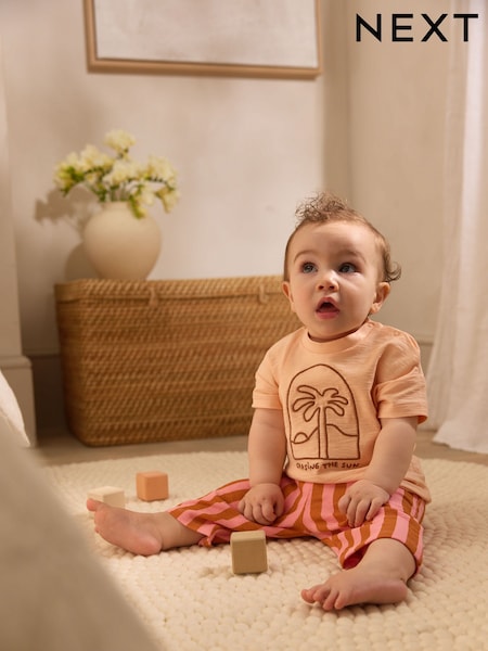 Korall/Oransje/Rosa - Strawberry & Hjerte Baby Kortermet Top og Bukser Set (AG4694) | kr217 - kr251