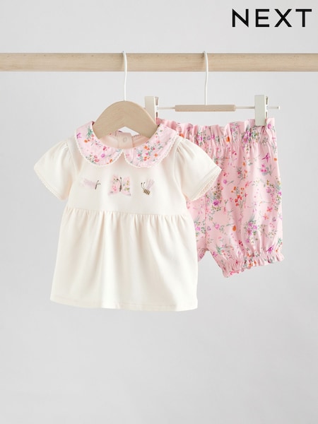 Pink/White Butterfly Short Sleeve Baby Top & Shorts Set 2 Piece (AG4698) | €17 - €20
