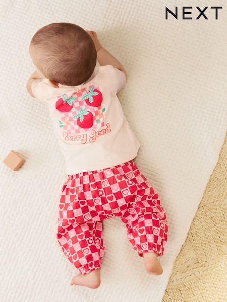 Red/Pink Strawberry/ Hearts Strawberry & Hearts Baby Short Sleeve Top and Trousers Set (AG4703) | €20 - €23
