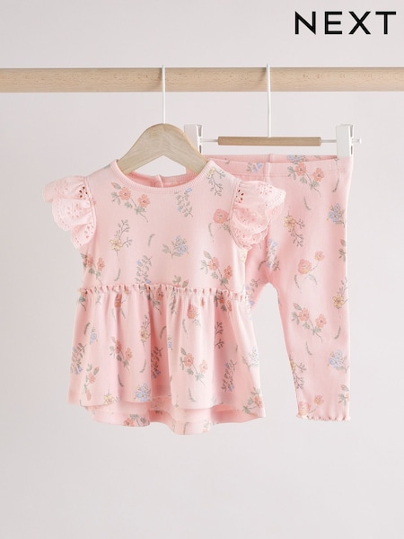 Pink Floral Baby Short Sleeve Frill Top and Leggings Set 2 Piece (AG4710) | EGP660 - EGP780