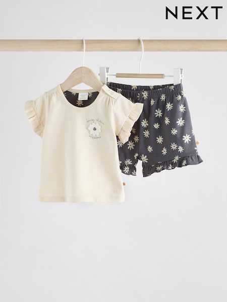 פרח שחור/לבן - Cherry Short Sleeve Baby Top & Shorts Set 2 Piece (AG4711) | ‏50‏₪ - ‏59‏ ₪